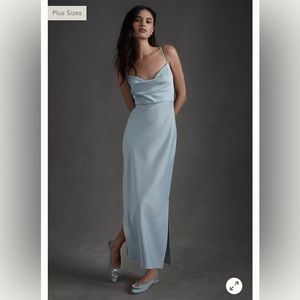 BHLDN Cali Satin Charmeuse Midi Dress Size 16 in Storm Cloud